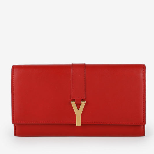 Y Ligne Snap Wallet, Red Smooth Calfskin