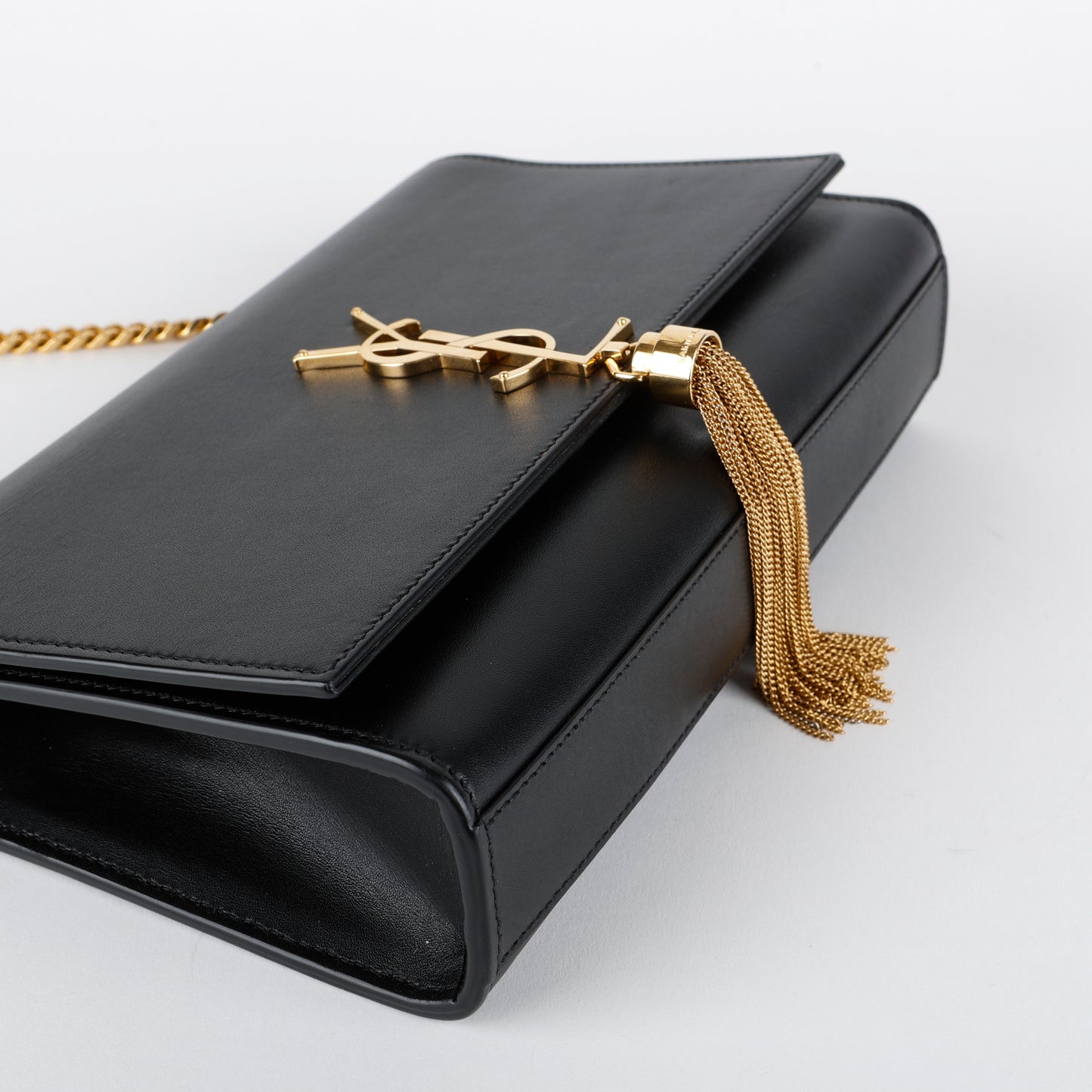 Medium Kate Tassel Bag, Black Smooth Calfskin
