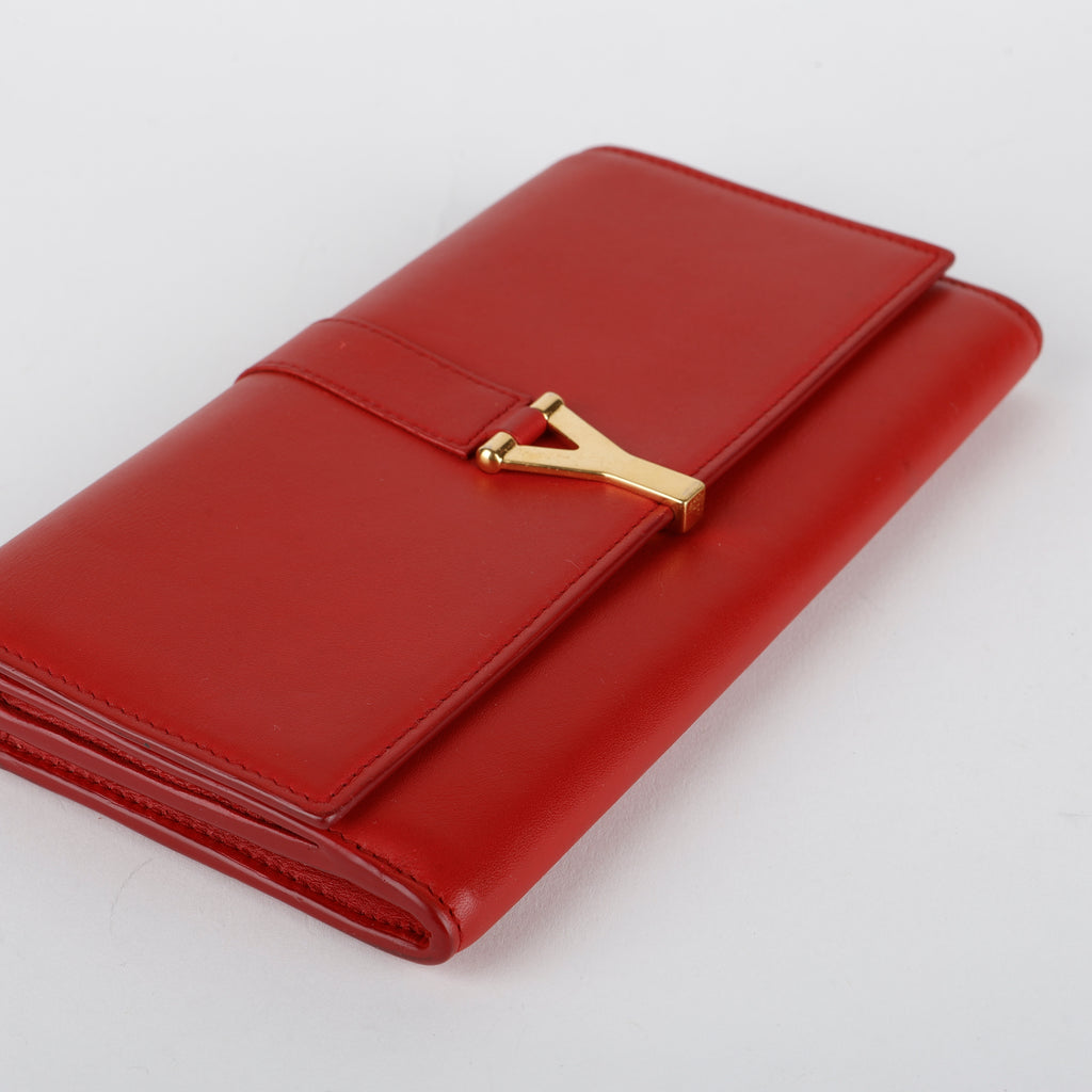 Y Ligne Snap Wallet, Red Smooth Calfskin