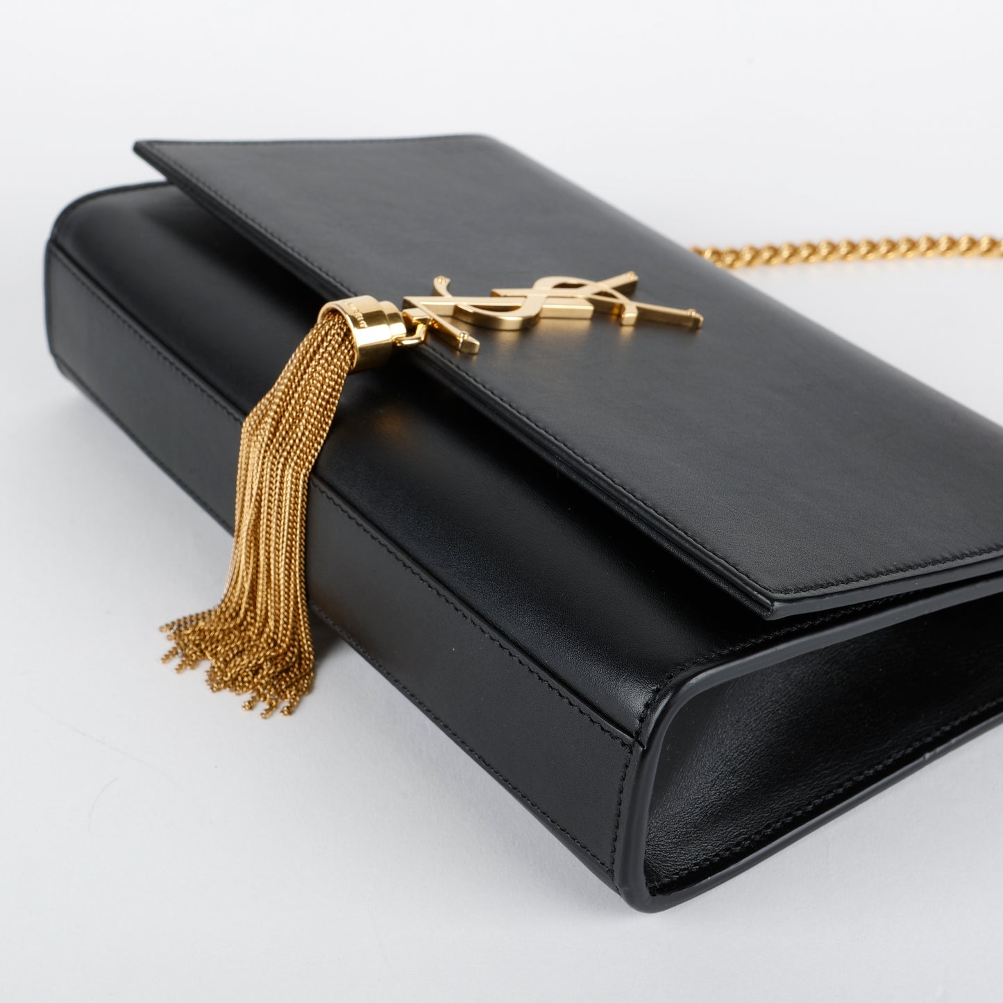 Medium Kate Tassel Bag, Black Smooth Calfskin