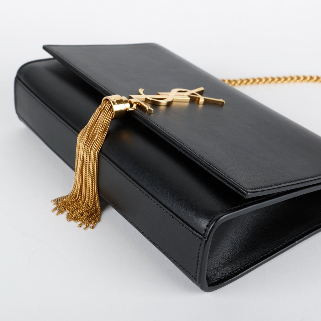 Medium Kate Tassel Bag, Black Smooth Calfskin