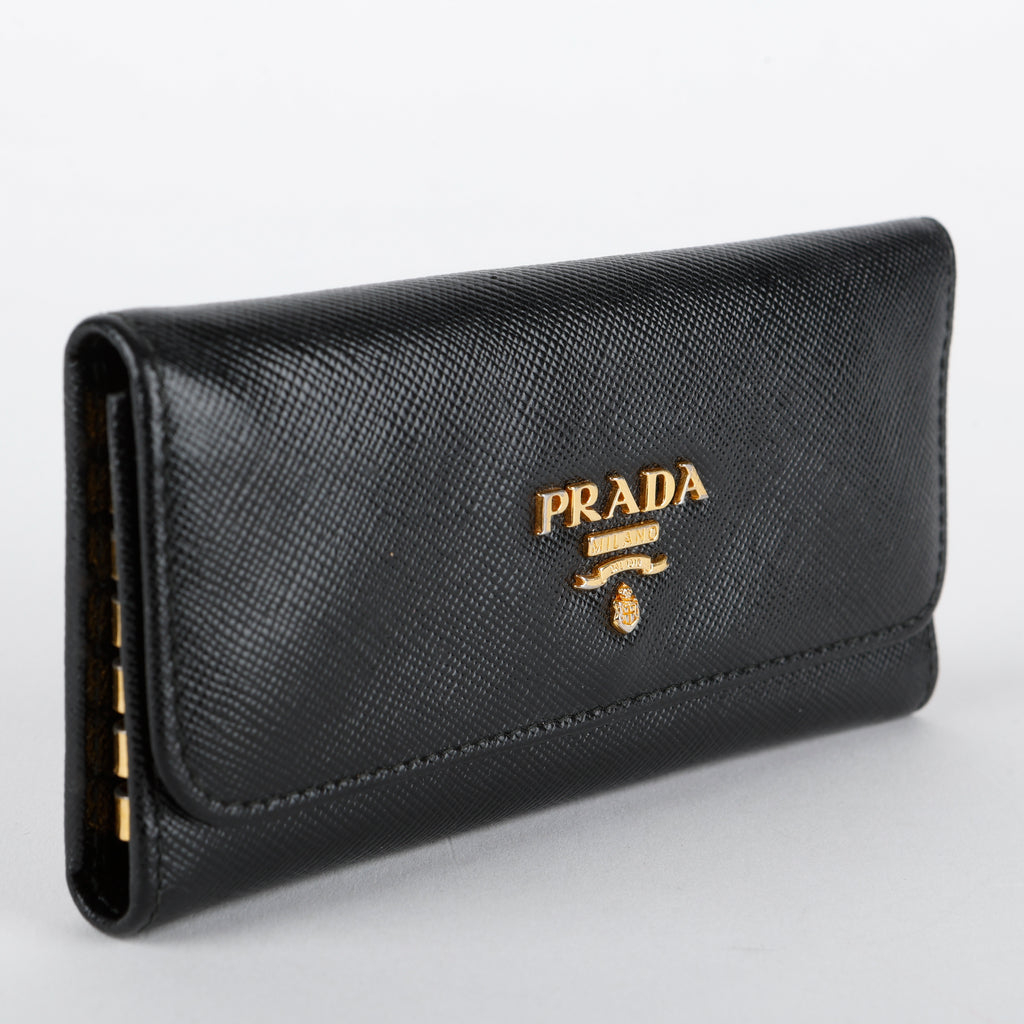 Long 6 Key Case, Black Saffiano