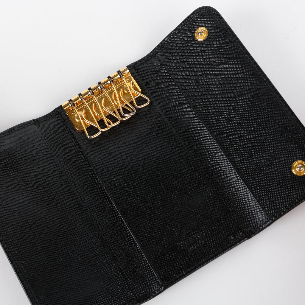 Long 6 Key Case, Black Saffiano