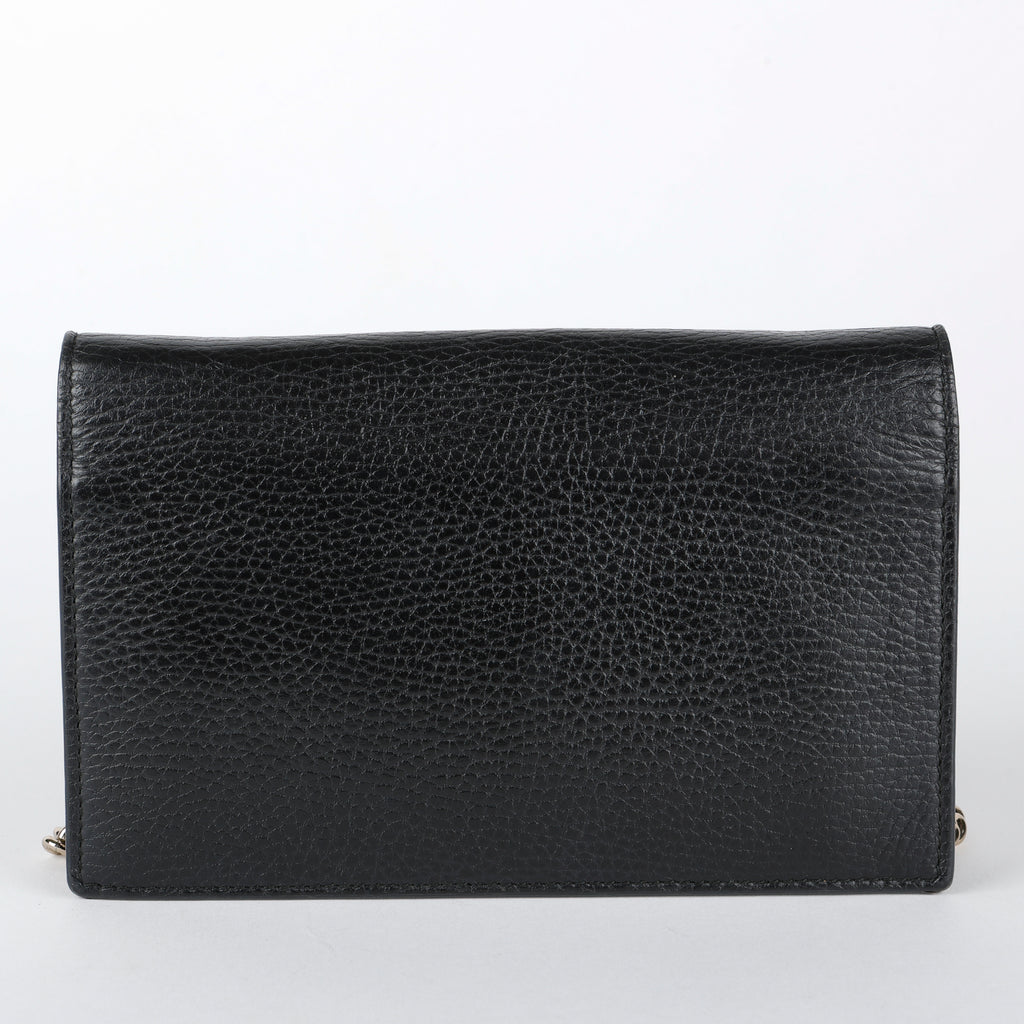 Dollar Interlocking G Wallet on Chain, Black Calfskin