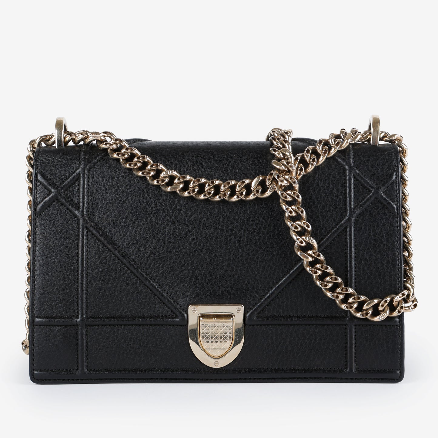 Medium Diorama Flap Bag, Black Grained Calfskin