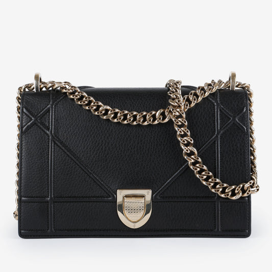 Medium Diorama Flap Bag, Black Grained Calfskin