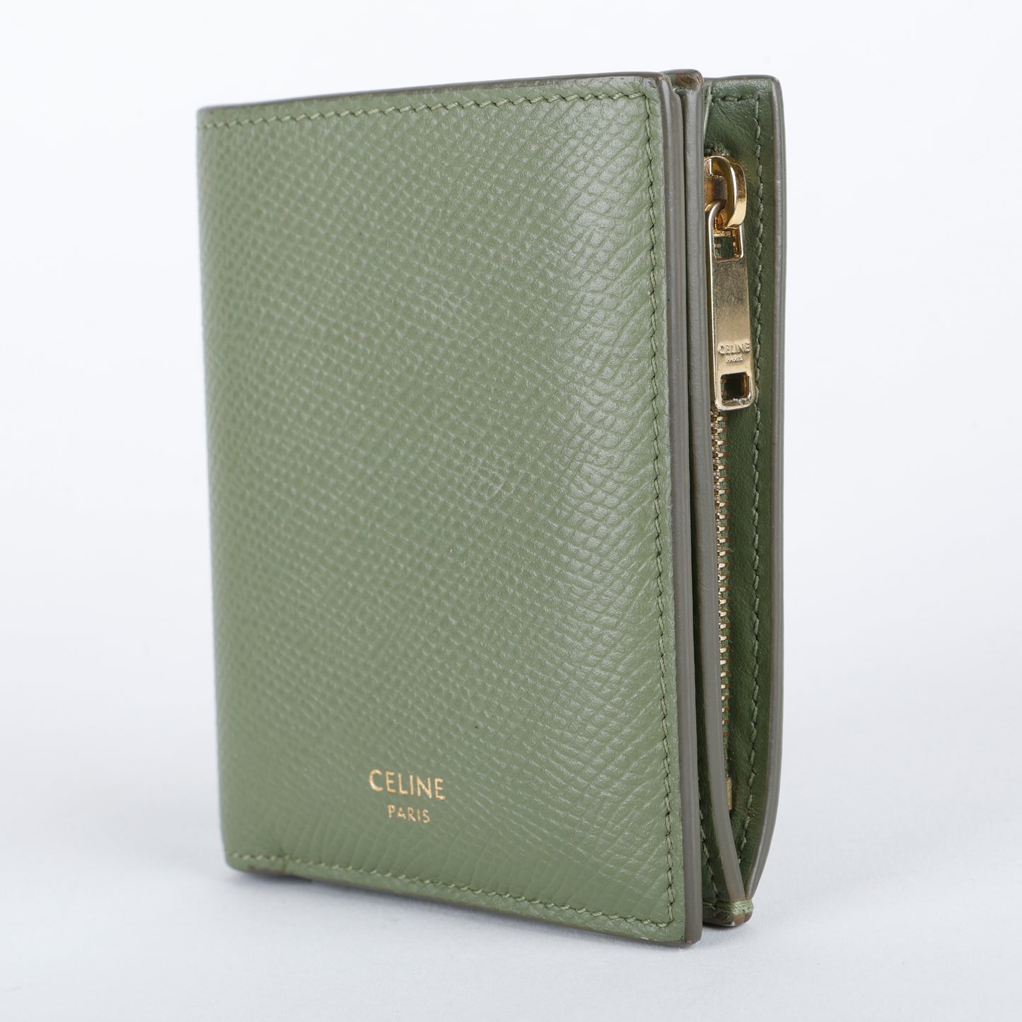 Small Bifold Wallet, Light Khaki Grained Calfskin