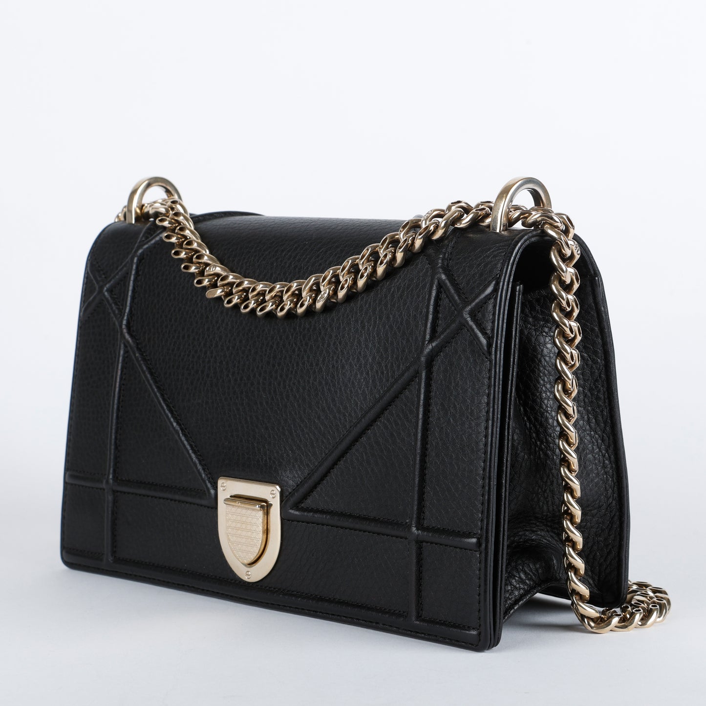 Medium Diorama Flap Bag, Black Grained Calfskin