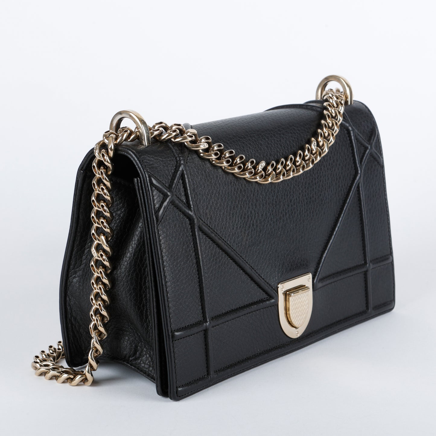 Medium Diorama Flap Bag, Black Grained Calfskin