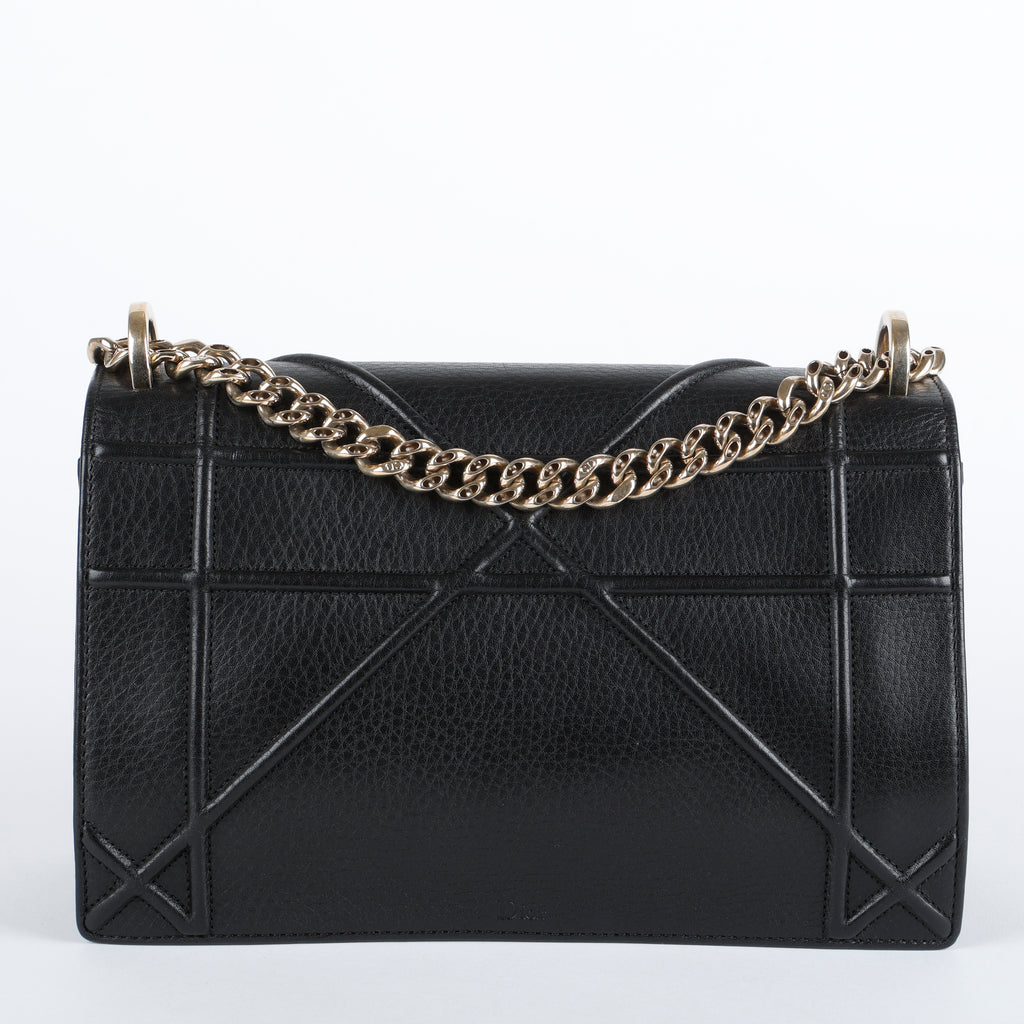 Medium Diorama Flap Bag, Black Grained Calfskin