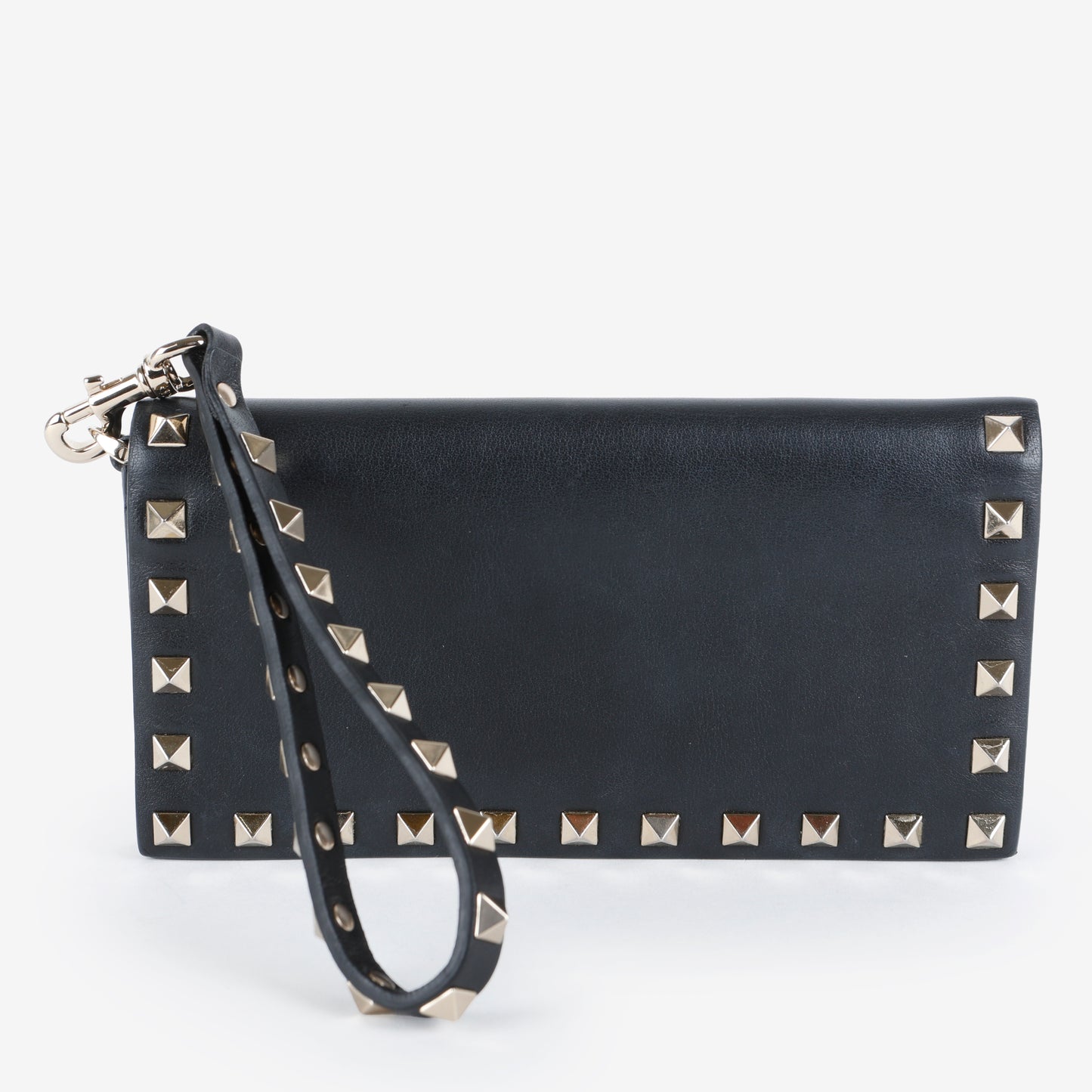 Rockstud Continental Wallet on Wristlet, Black Calfskin