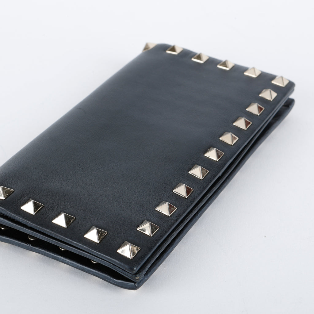 Rockstud Continental Wallet on Wristlet, Black Calfskin