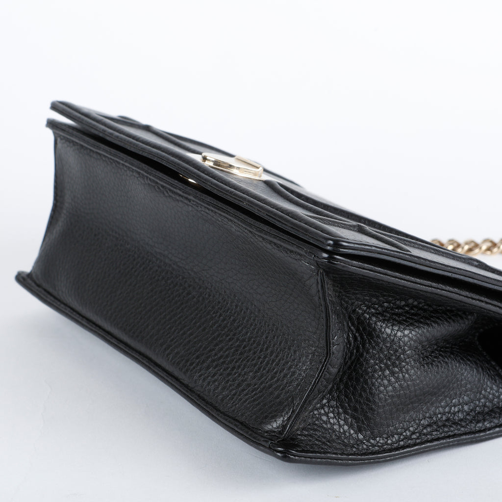 Medium Diorama Flap Bag, Black Grained Calfskin