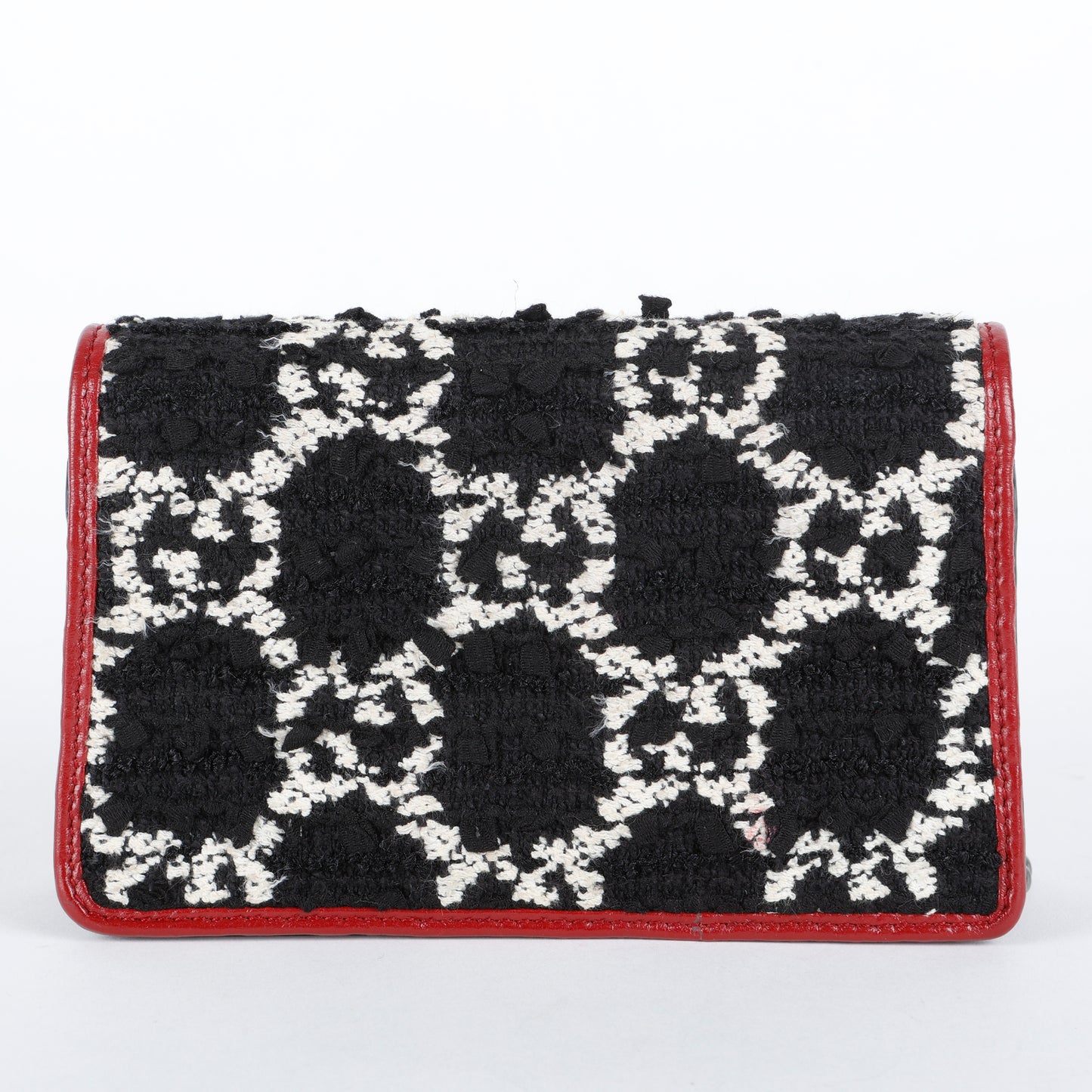 Tweed Super Mini Dionysus on Chain, Black/White/Bordeaux