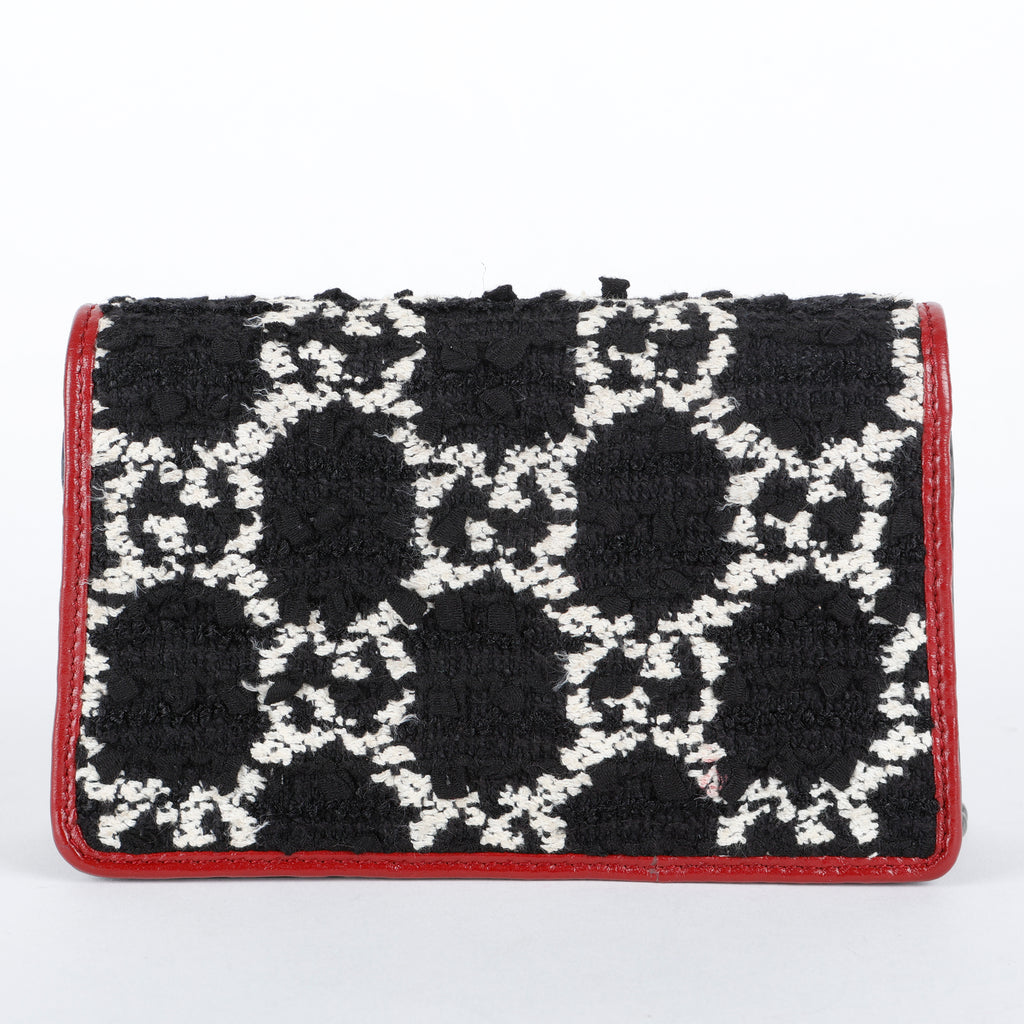 Tweed Super Mini Dionysus on Chain, Black/White/Bordeaux