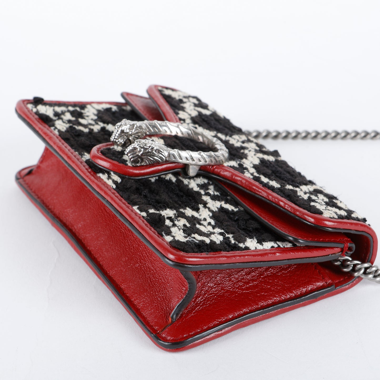 Tweed Super Mini Dionysus on Chain, Black/White/Bordeaux