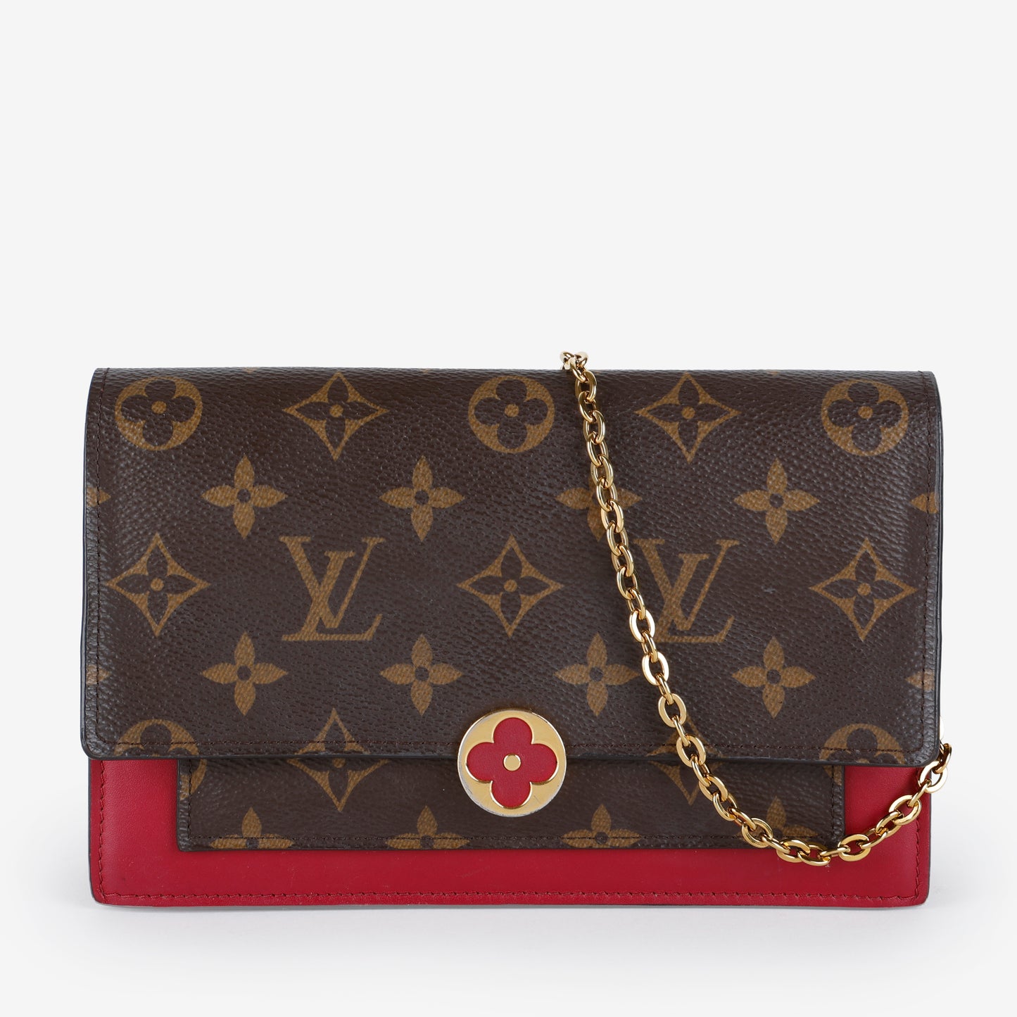 Flore Chain Wallet, Monogram/Fuchsia