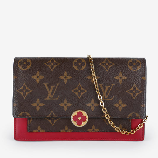 Flore Chain Wallet, Monogram/Fuchsia