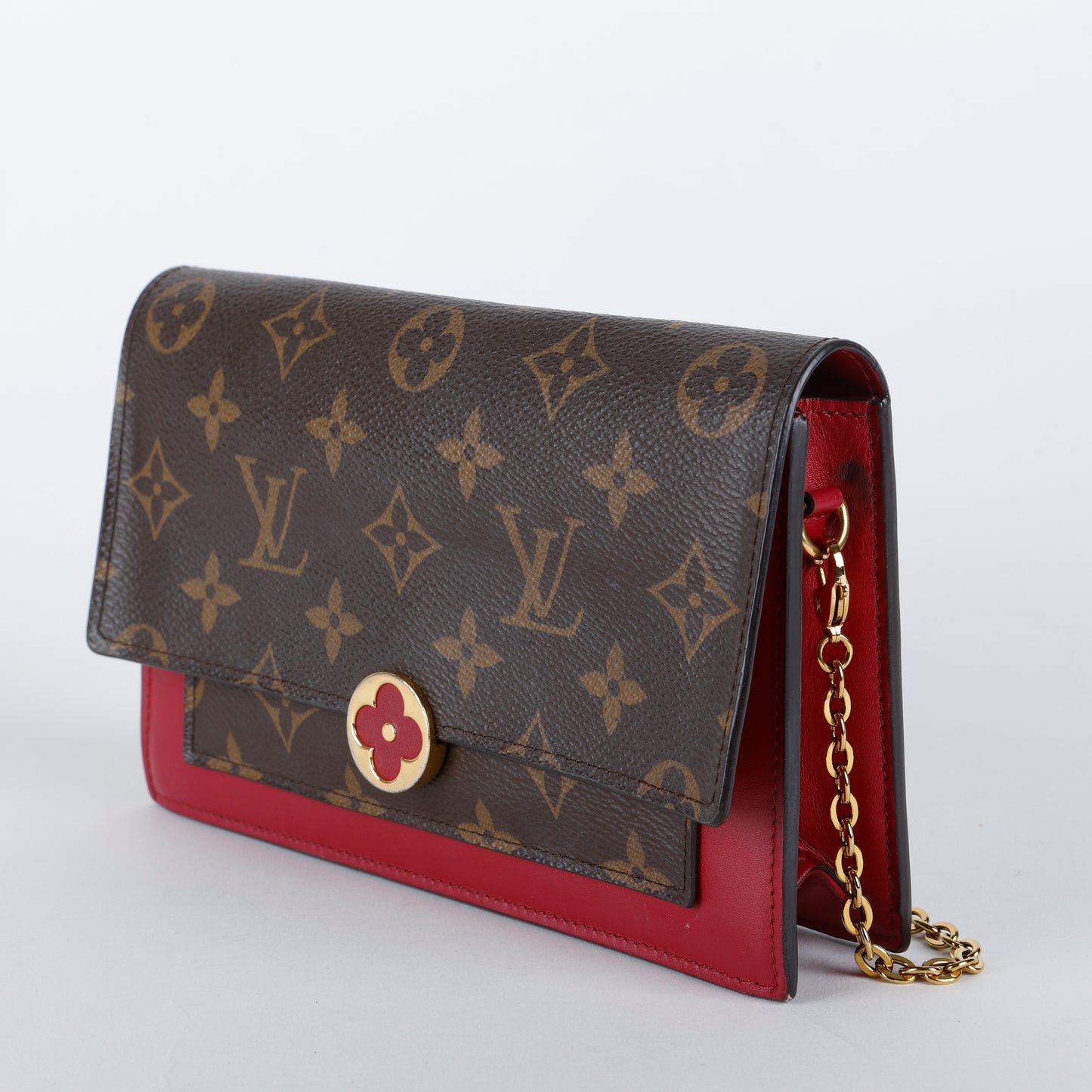Flore Chain Wallet, Monogram/Fuchsia