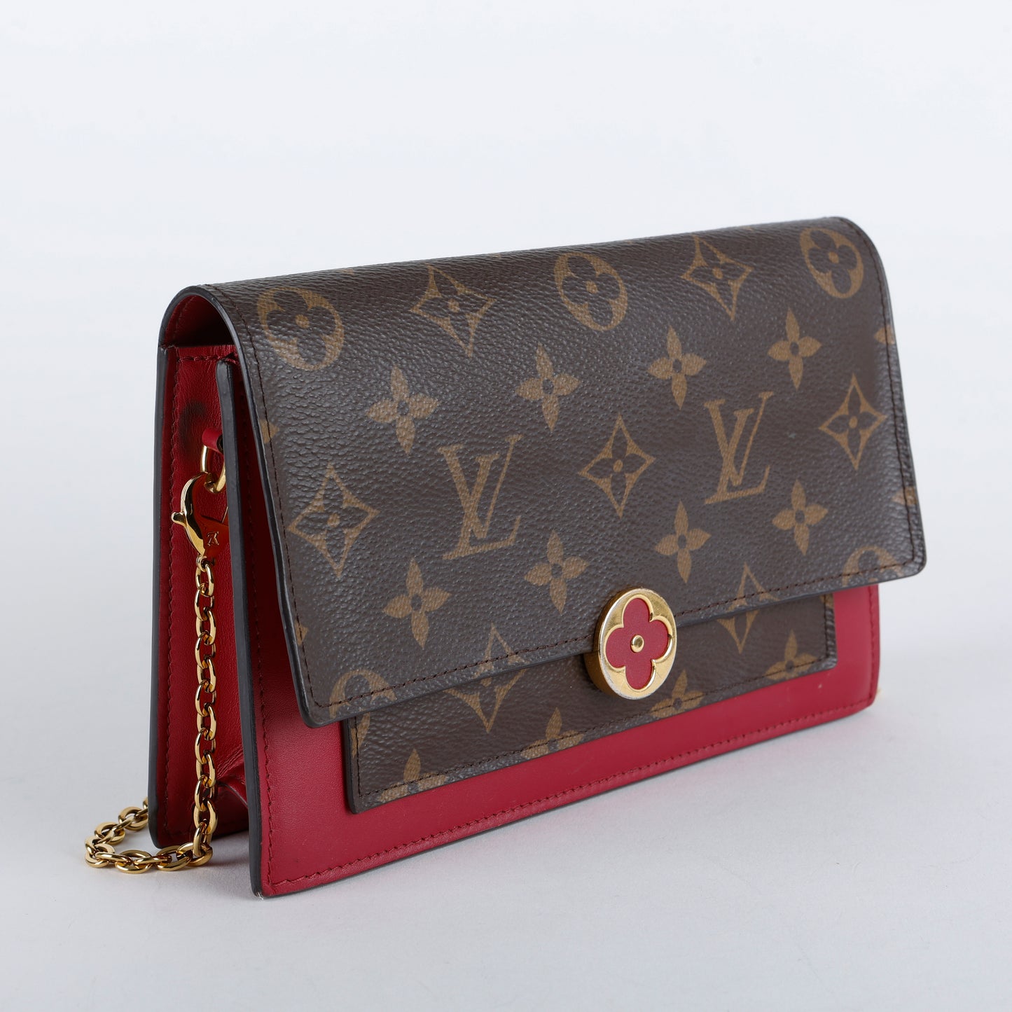 Flore Chain Wallet, Monogram/Fuchsia