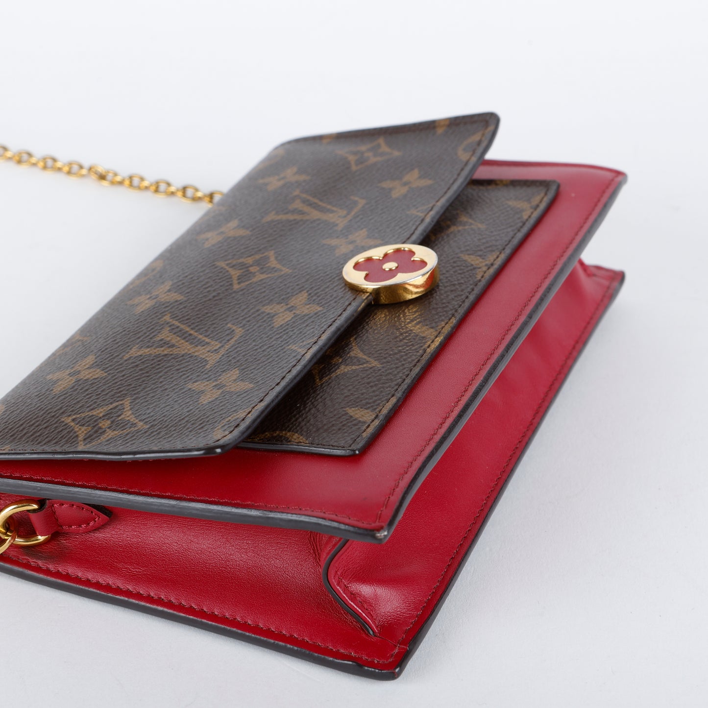 Flore Chain Wallet, Monogram/Fuchsia