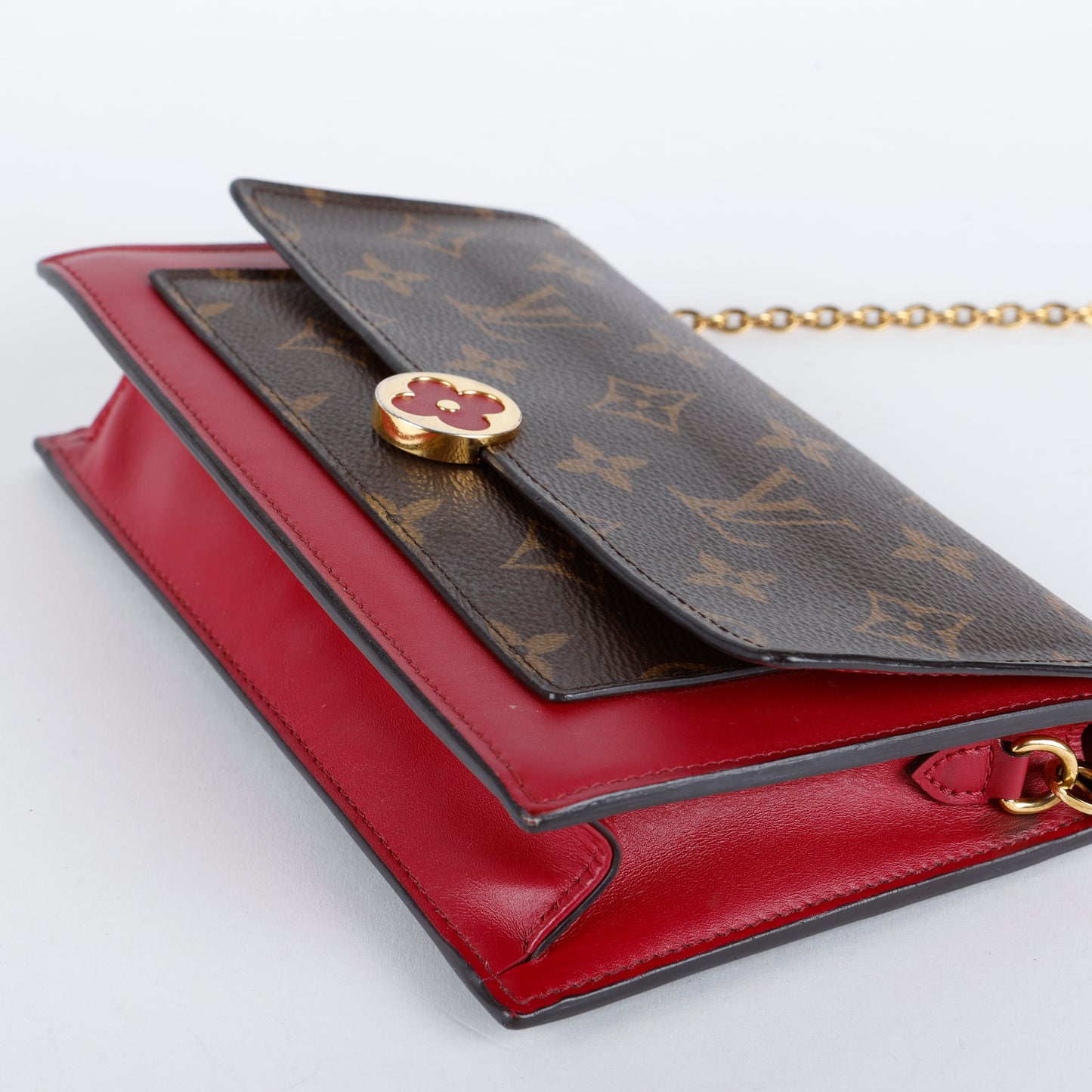 Flore Chain Wallet, Monogram/Fuchsia