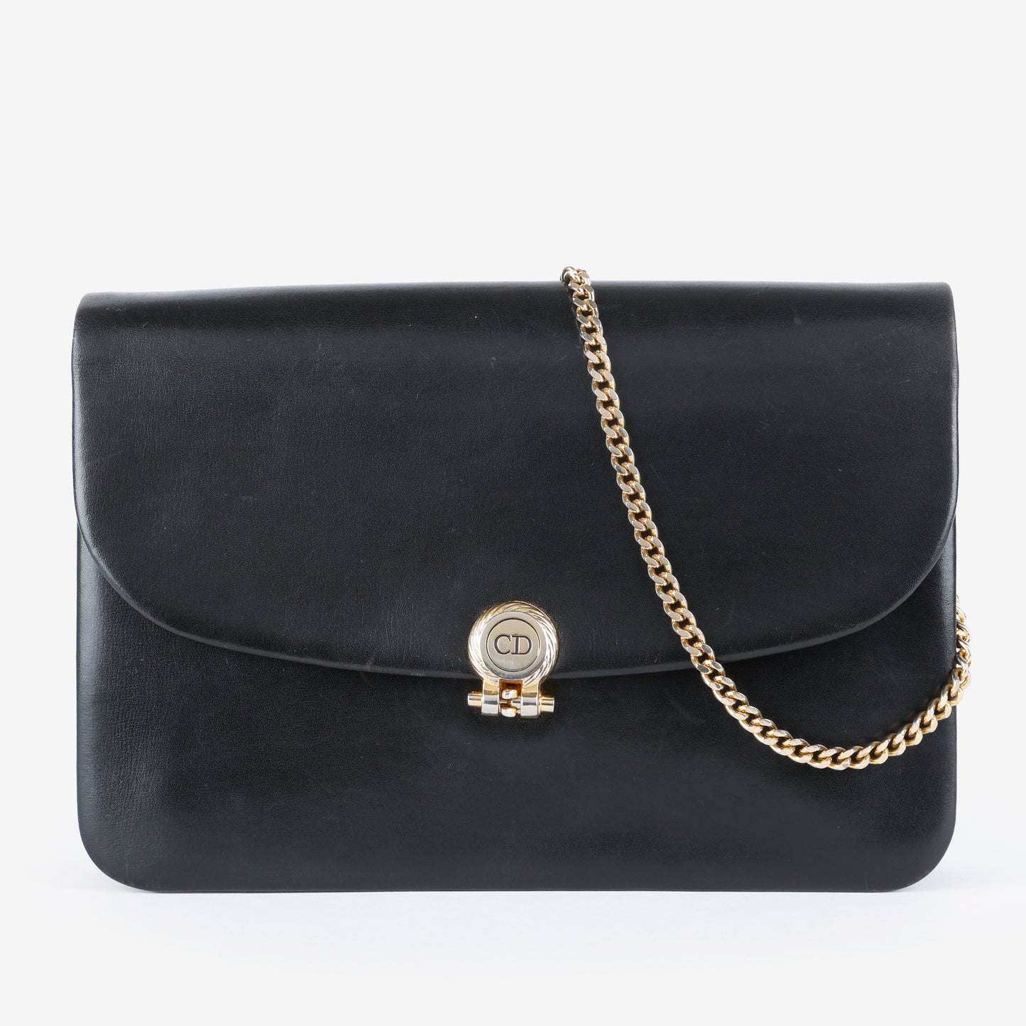 Vintage Clutch on Chain, Black Smooth Calfskin 065