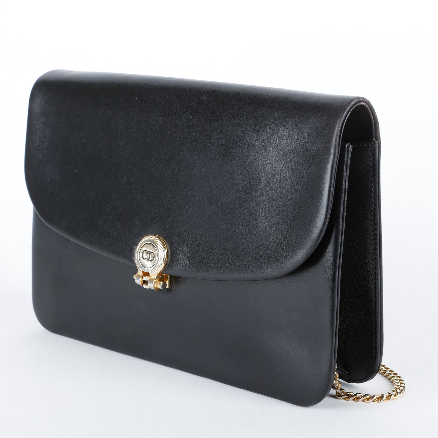 Vintage Clutch on Chain, Black Smooth Calfskin 065