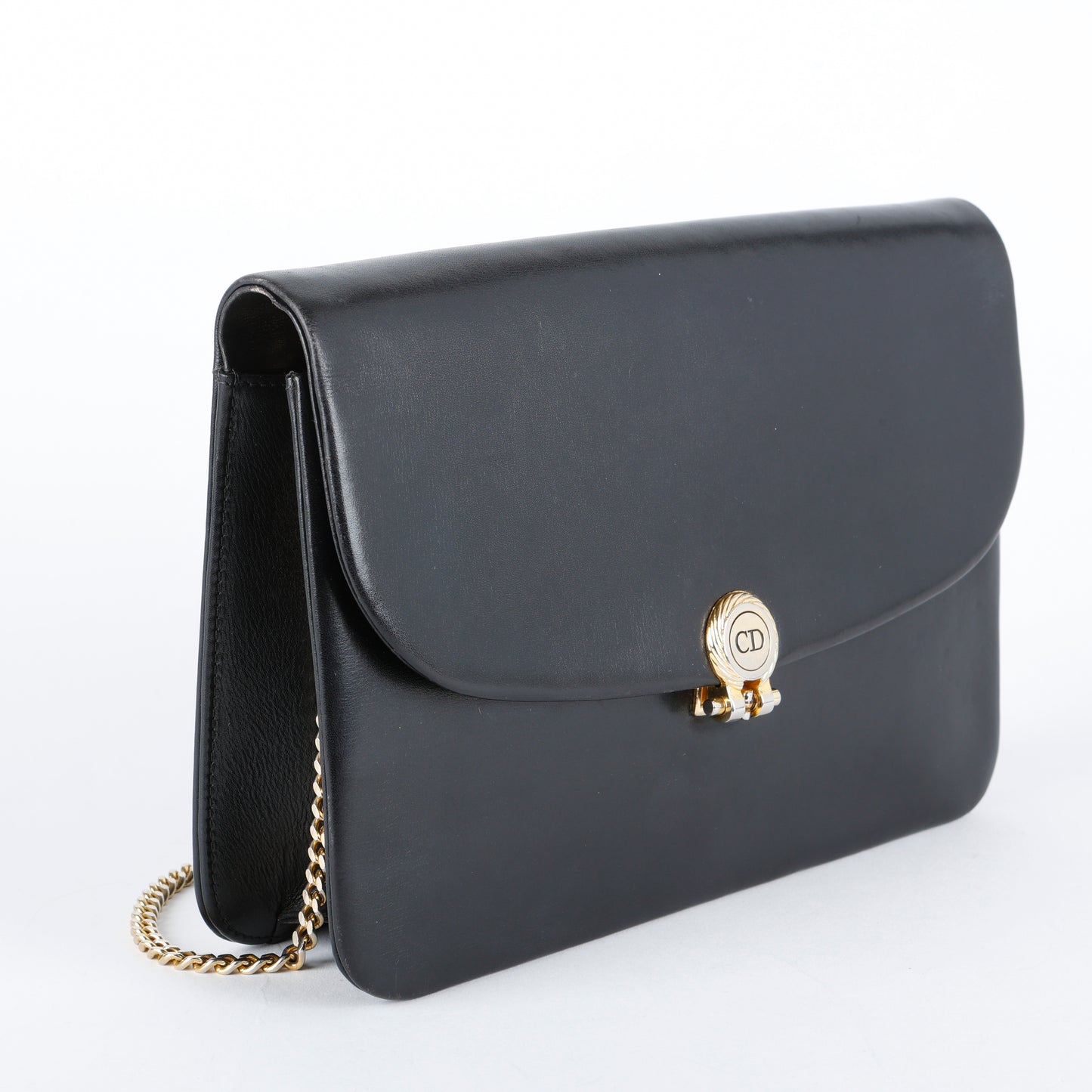 Vintage Clutch on Chain, Black Smooth Calfskin 065
