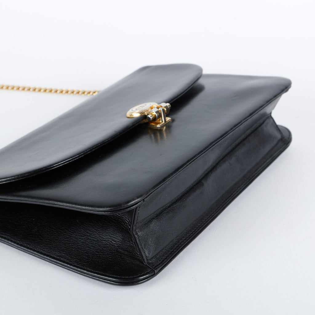 Vintage Clutch on Chain, Black Smooth Calfskin 065