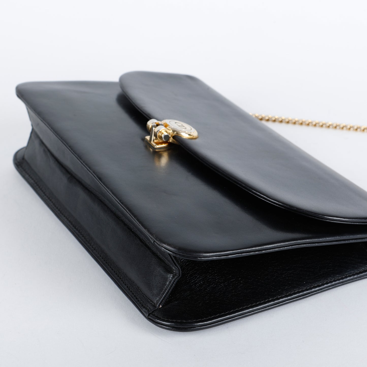 Vintage Clutch on Chain, Black Smooth Calfskin 065