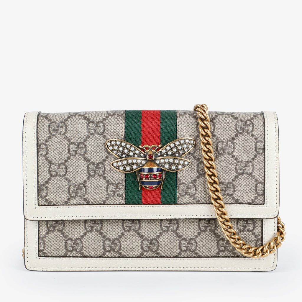 Queen Margaret Chain Wallet, Coated Canvas/Cream