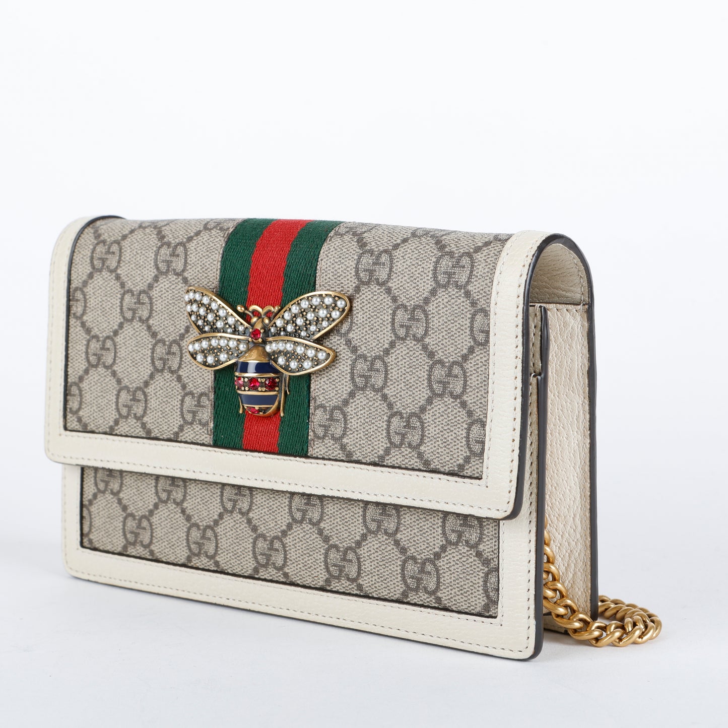Queen Margaret Chain Wallet, Coated Canvas/Cream