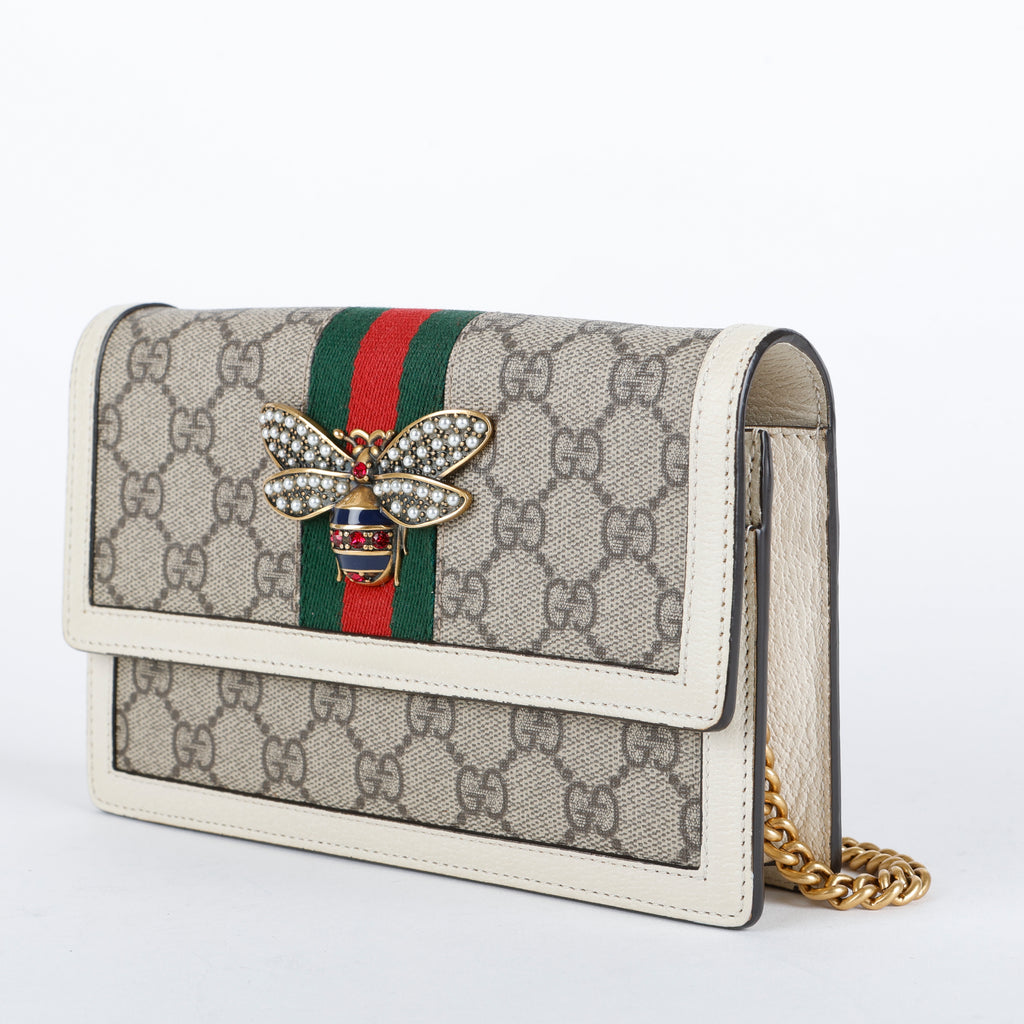 Queen Margaret Chain Wallet, Coated Canvas/Cream