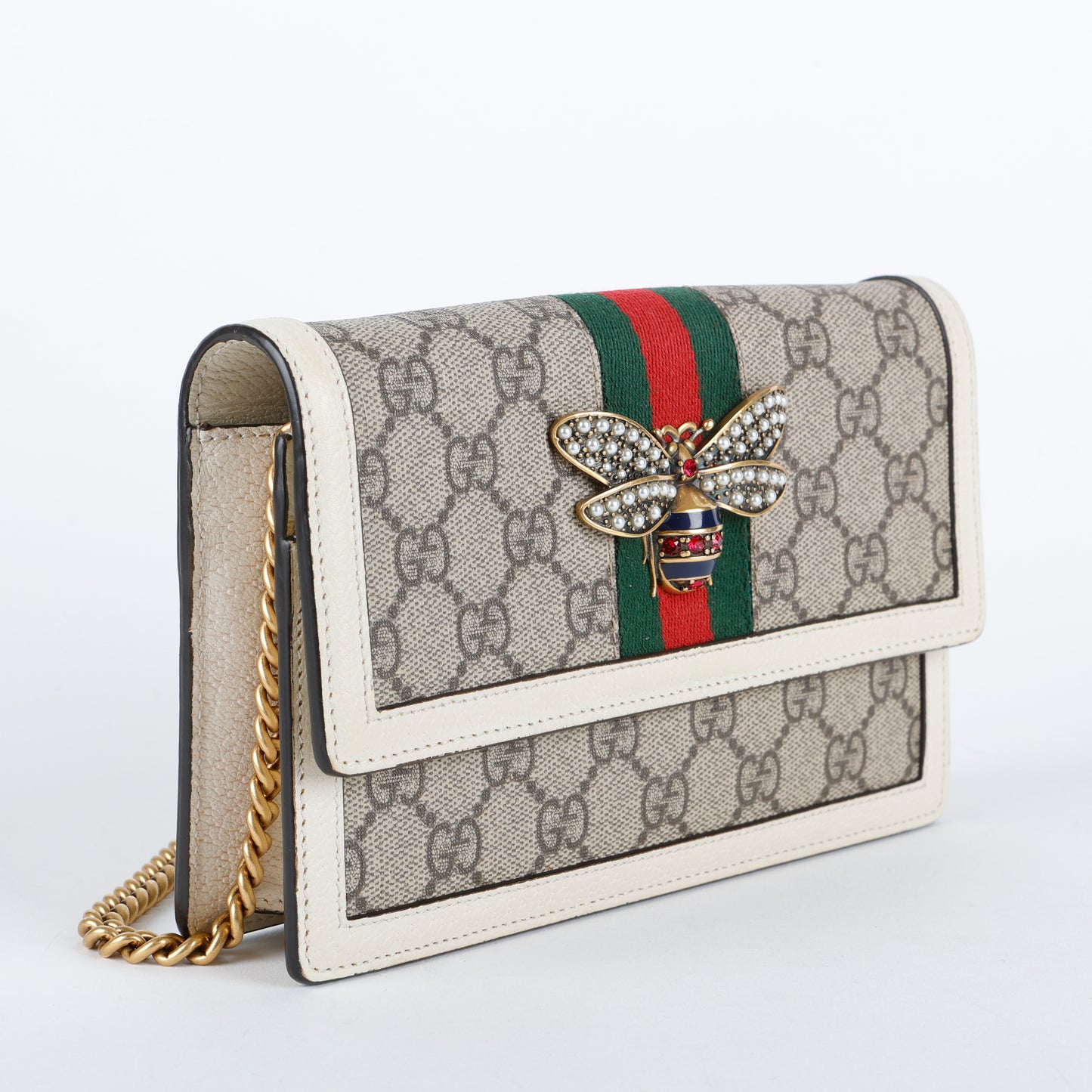 Queen Margaret Chain Wallet, Coated Canvas/Cream