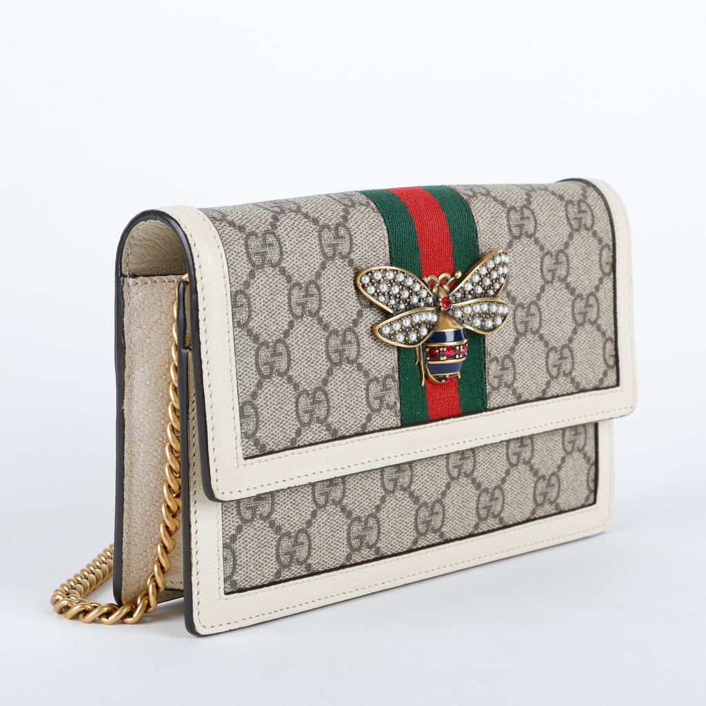 Queen Margaret Chain Wallet, Coated Canvas/Cream