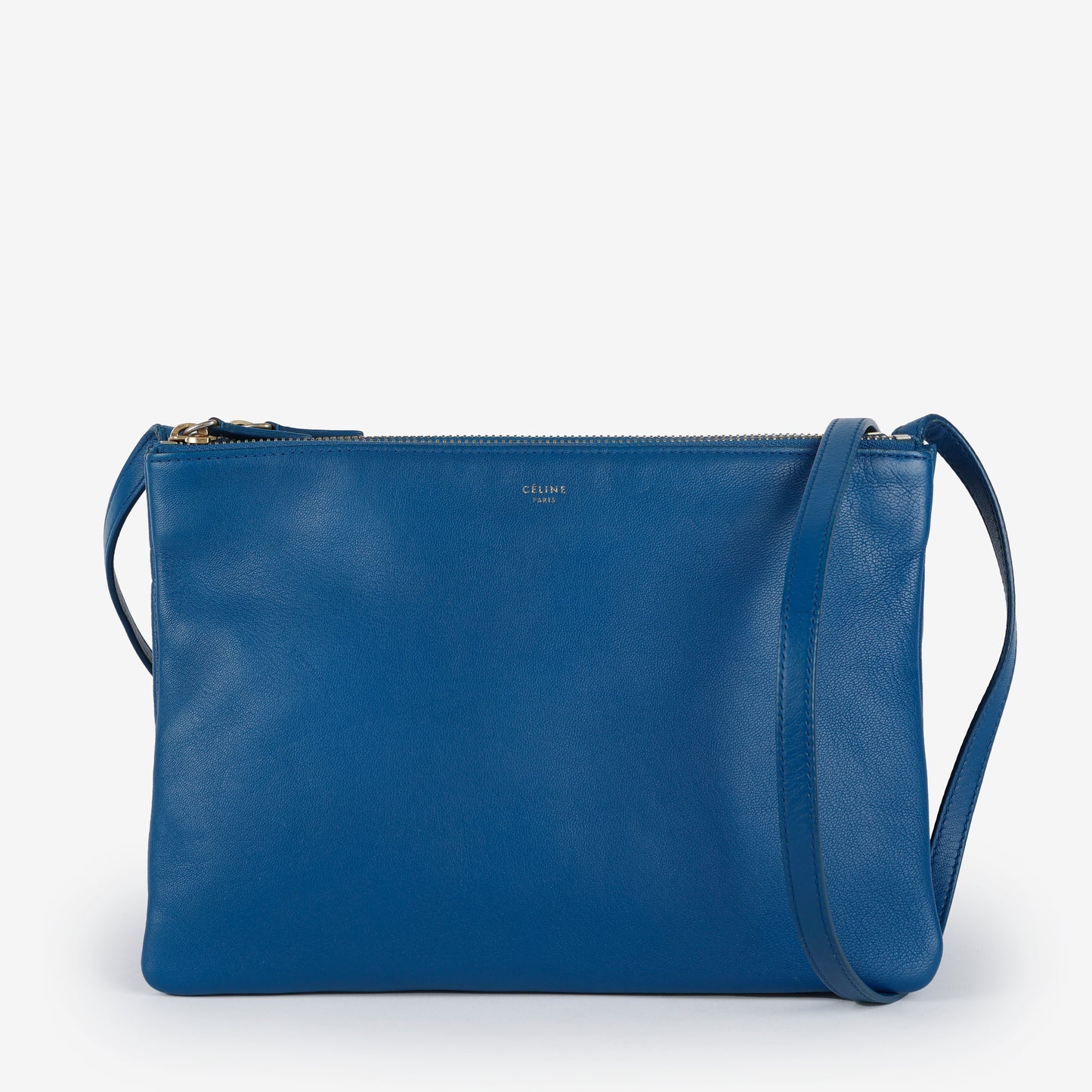 Trio Pouch On Strap, Blue Calfskin