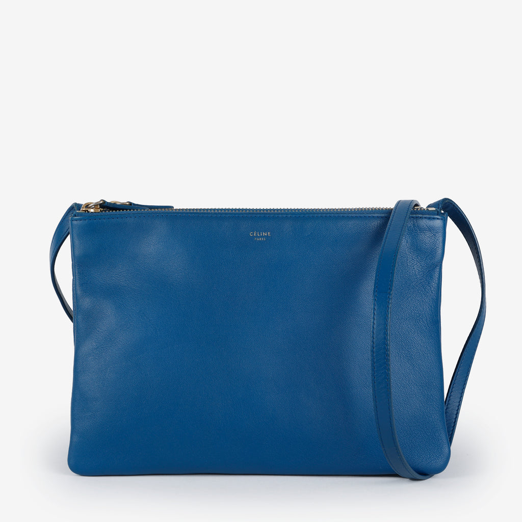 Trio Pouch On Strap, Blue Calfskin