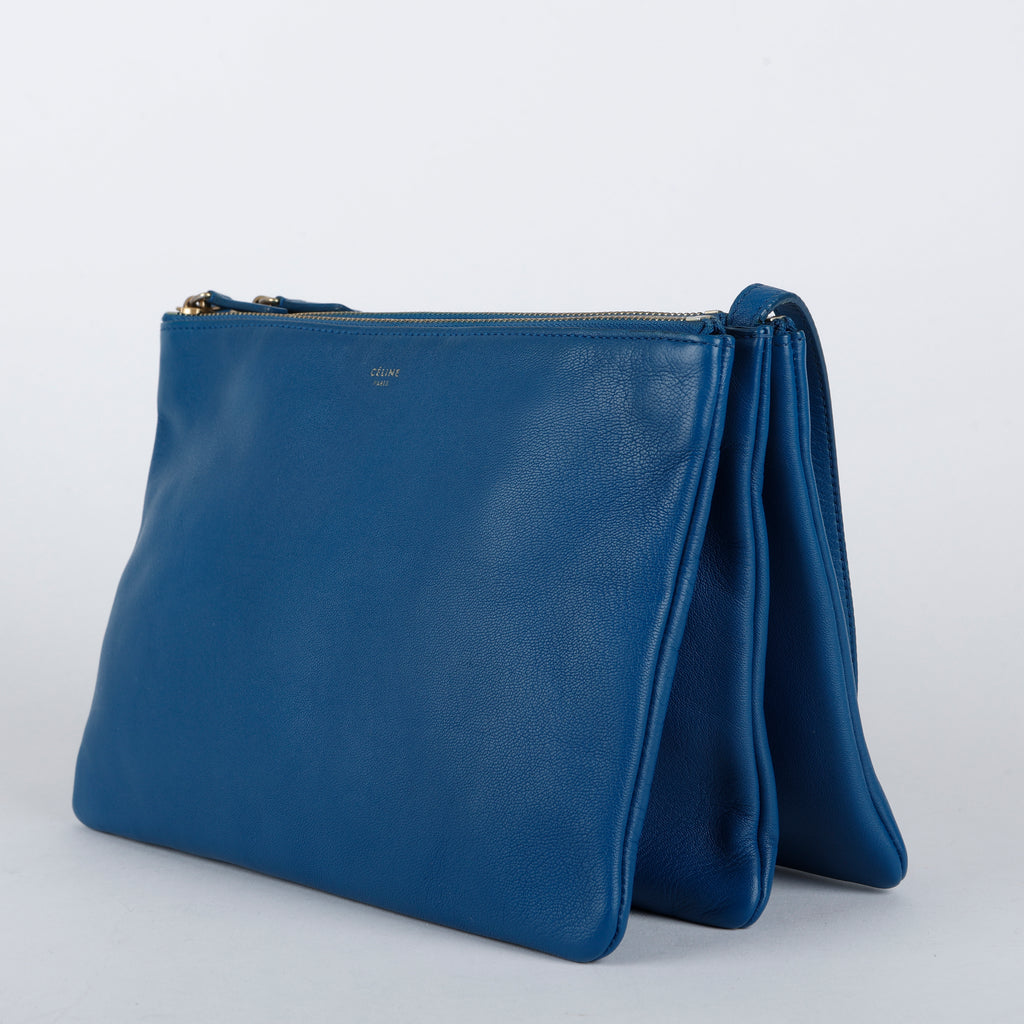 Trio Pouch On Strap, Blue Calfskin