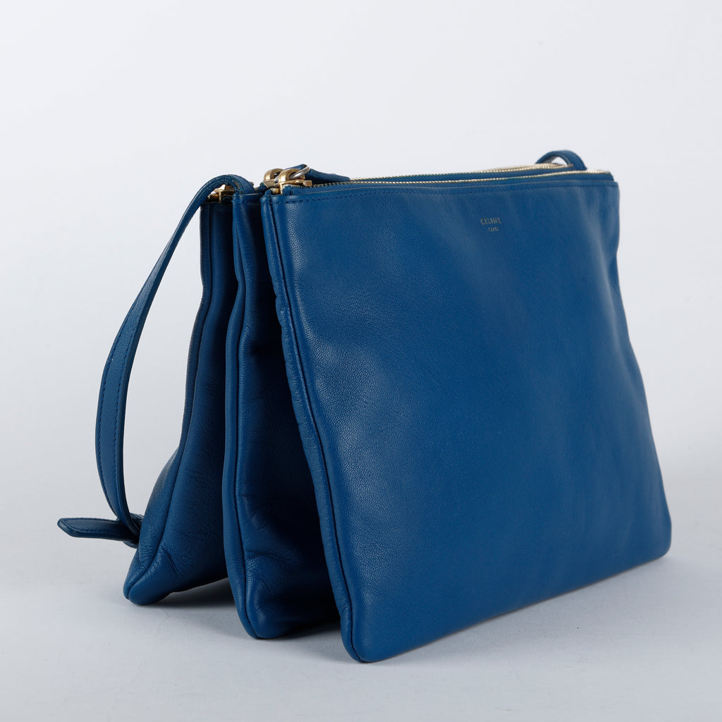 Trio Pouch On Strap, Blue Calfskin