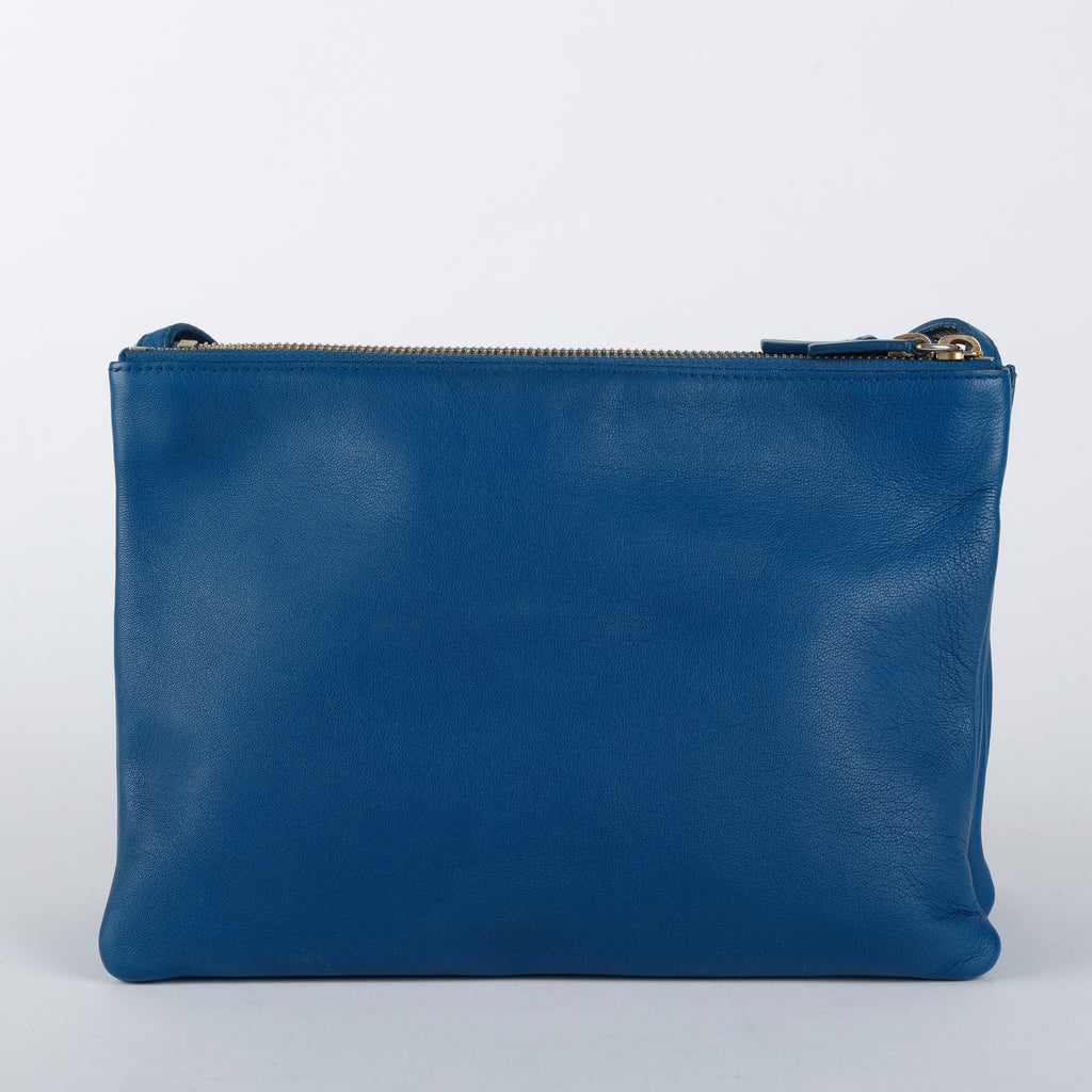 Trio Pouch On Strap, Blue Calfskin