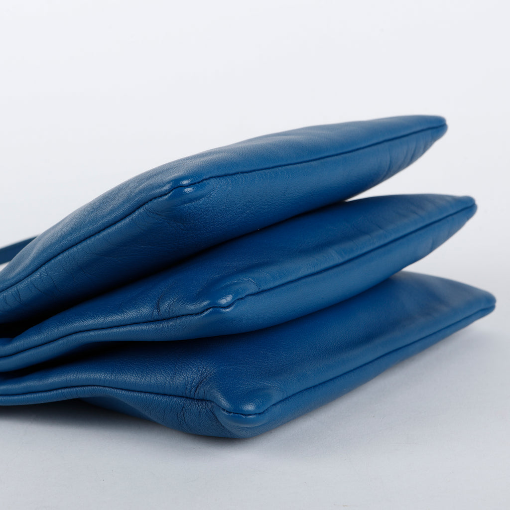 Trio Pouch On Strap, Blue Calfskin
