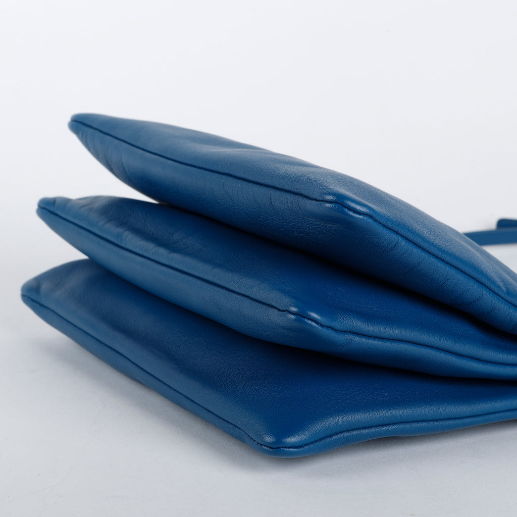 Trio Pouch On Strap, Blue Calfskin
