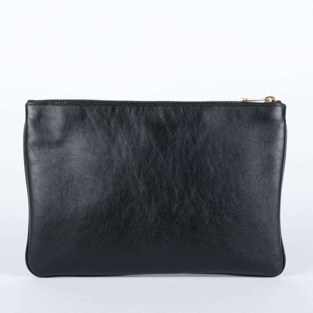 Rajah Tiger Head Clutch, Black Calfskin