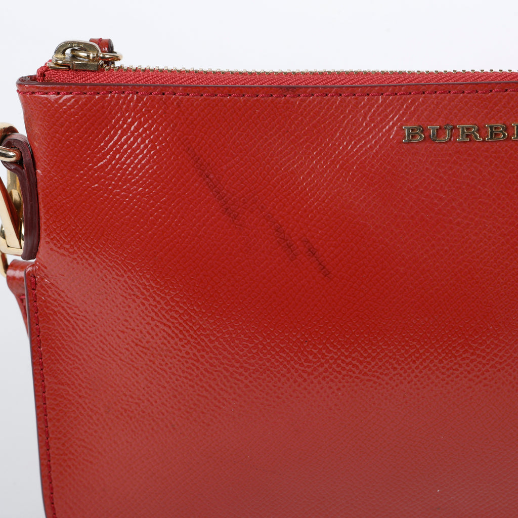 Patent Tassel Clutch on Strap, Dusty Red