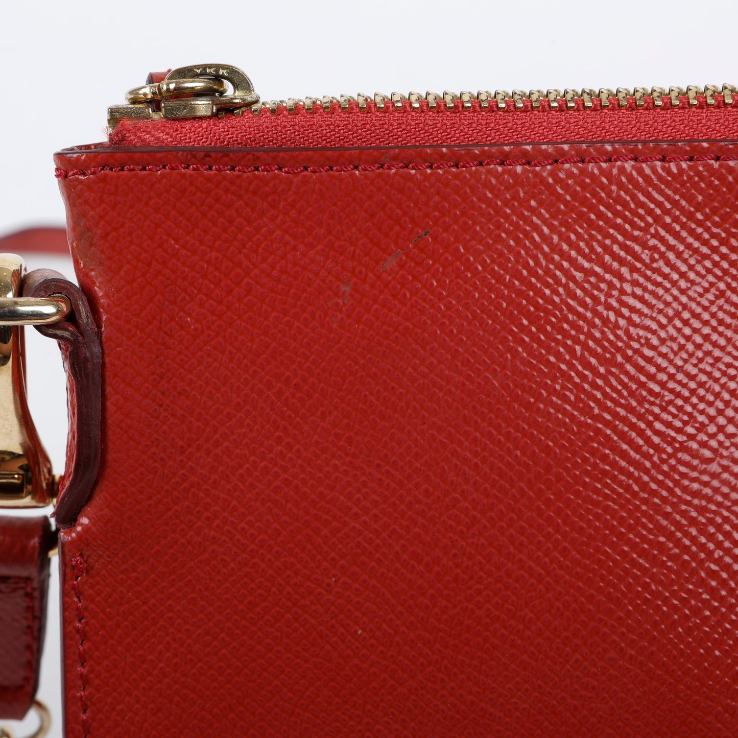 Patent Tassel Clutch on Strap, Dusty Red