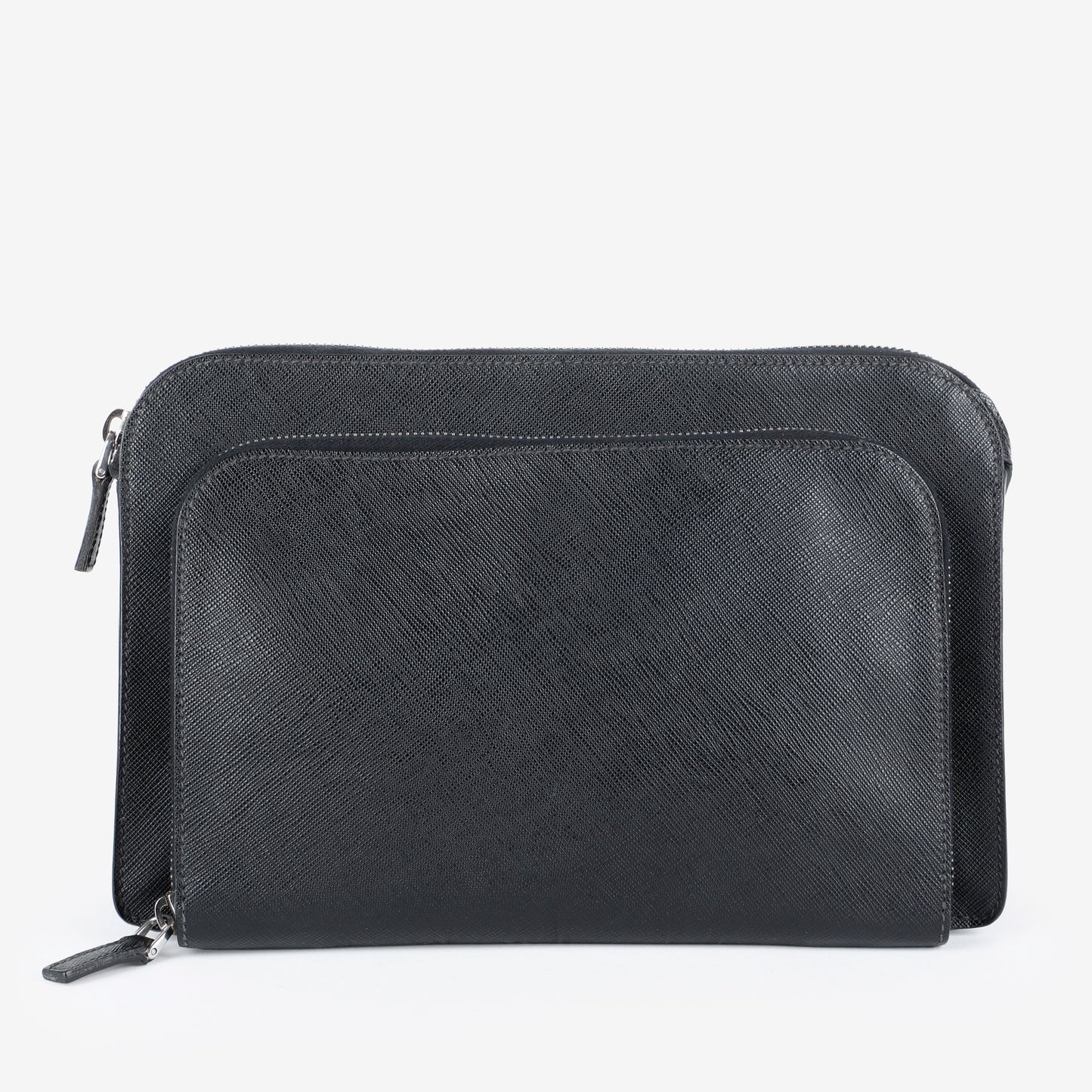 Double Zip Clutch, Black Saffiano 014