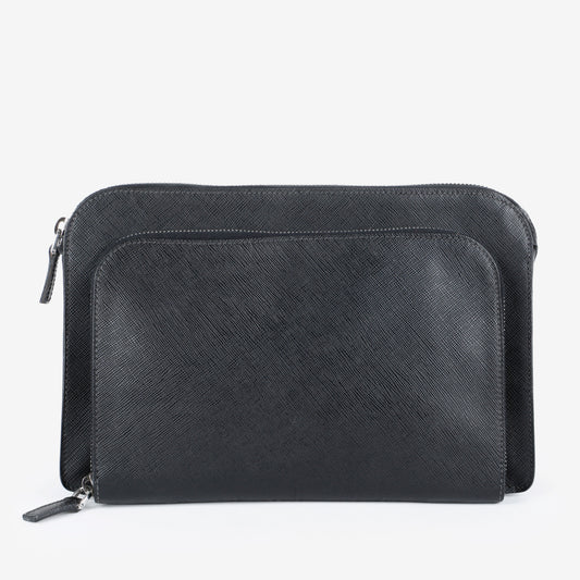 Double Zip Clutch, Black Saffiano 014