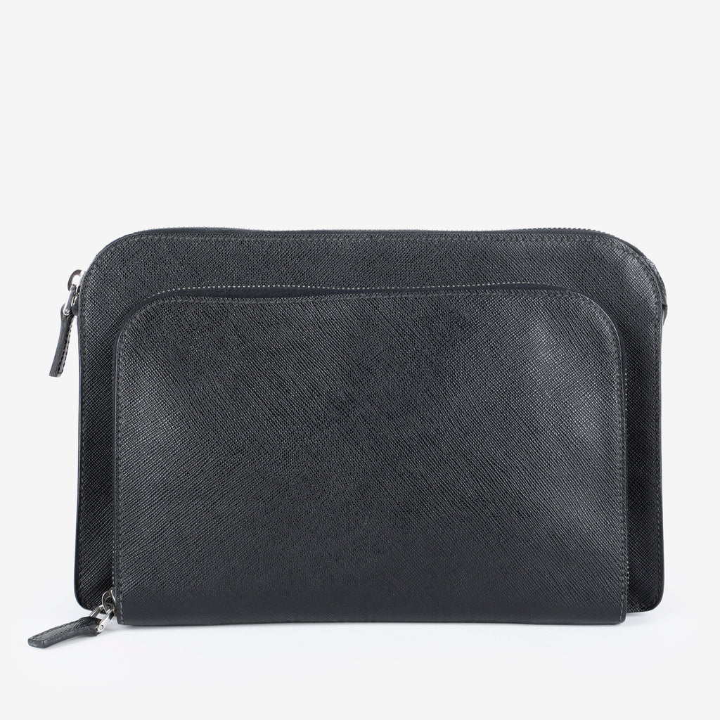 Double Zip Clutch, Black Saffiano 014