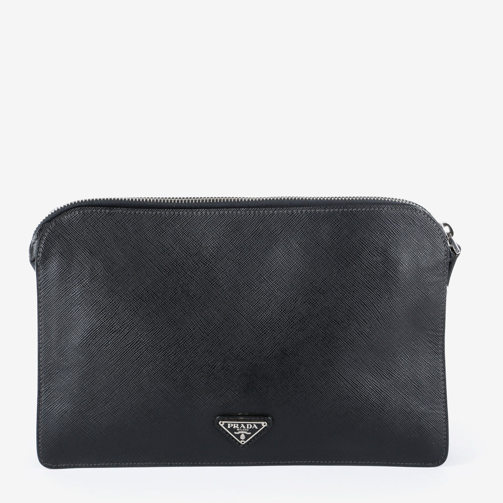 Double Zip Clutch, Black Saffiano 014